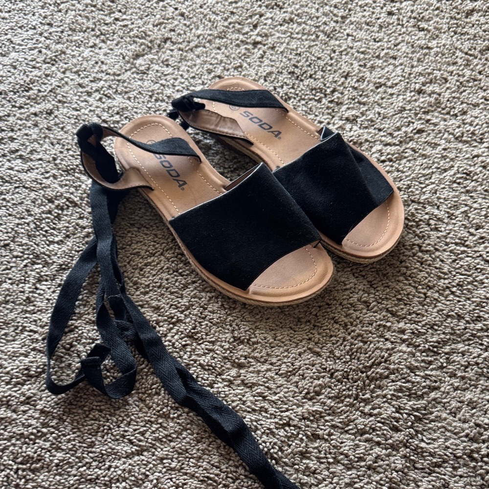 Soda Black Ankle Wrap Sandals